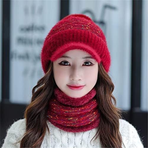 Sıcak Kış Bere Şapka ve Eşarp Seti Hımbıl Örgü Kap Peluş Çizgili Bisiklet Kayak Örme Pom Kap Eşarp Kıyafetler Kadınlar için