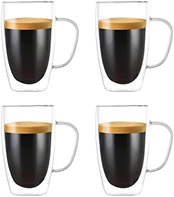 Rachano [15 oz/450 ml, 4 Set] Çift Duvar Gözlük Kahve Kupa, Gözlük Kahve Kupa, Cam Çay Bardak, yalıtımlı Fincan kolu İle,Kahve
