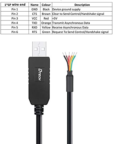 DTECH USB UART TTL Seri 5 V Adaptör Kablosu 6 Tel Ucu ile FTDI Çip FT232 TX RX Sinyal için Windows 10 8 7 XP Vista (6ft, Siyah)