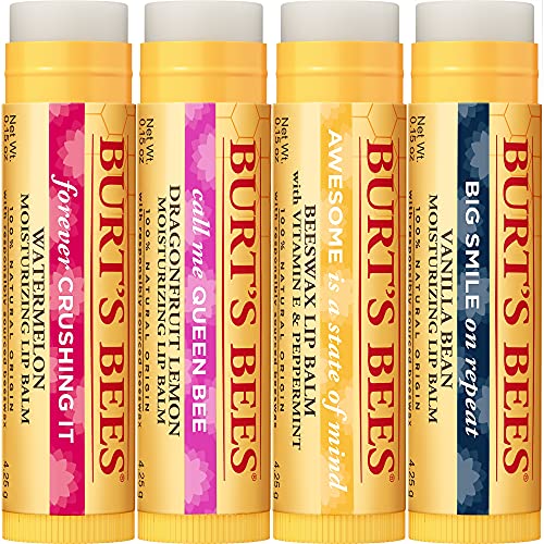 Burt's Bees %100 Doğal Nemlendirici Dudak Kremi, Karpuz, Yusufçuk Limonu, Balmumu ve Meyve Özlü Orijinal Balmumu ve Vanilya