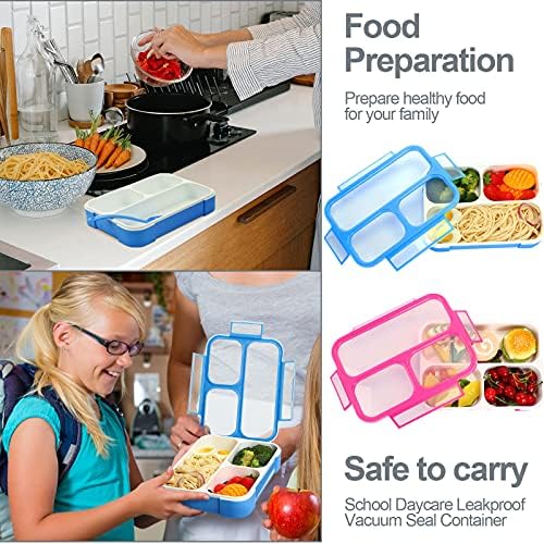 Çocuklar için Bento Öğle Yemeği Kutuları, 4 Paket Sızdırmaz Porsiyon Aperatif Kapları 3 ve 4 Bölmeli Bento Kutusu Öğle yemeği