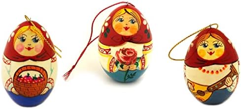 Noel Süsler El Yapımı Rus Matryohska Kız Ahşap Süsler 2 1/4 İnç, El Boyalı Noel Süslemeleri