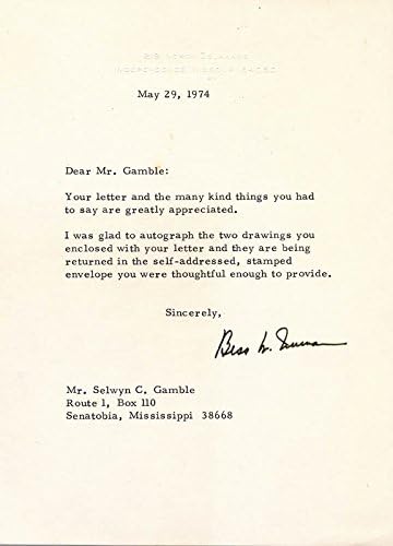 First Lady Bess W. Truman-05/29/1974 İmzalı Mektup