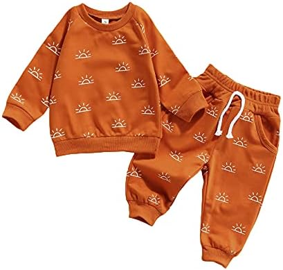 Güneş Baskı Yenidoğan Erkek Bebek Kız Sonbahar Kış Giysileri Uzun Kollu Kazak Tişörtü Tops & Pantolon Set Yumuşak Eşofman Kıyafetler