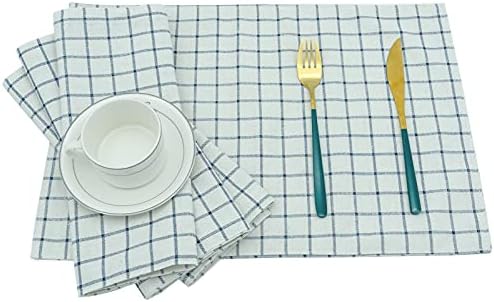 Fibast Pamuk Keten Placemats yemek masası için ısıya dayanıklı yıkanabilir mutfak masa paspaslar 12 x 18 (Açık Mavi, 4)