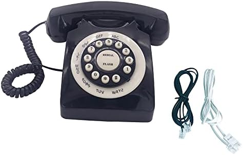Benotek Beneno Siyah Retro Sabit Telefon Klasik Döner Tasarım Eski Moda Kablolu Masa Telefonu Zil ile Ev ve Ofis için, temel