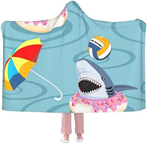 MARAT Köpekbalıkları Denizde Yüzme Kapüşonlu Battaniye Panço Giyilebilir Battaniye Wrap Rahat Atmak Pelerin Çocuklar ve Yetişkinler
