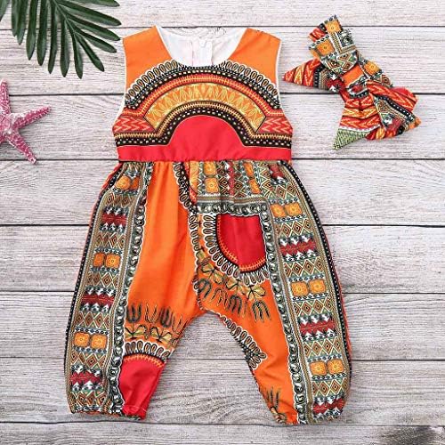WOCACHİ Toddler Bebek Kız Genel, Afrika Boho Kıyafetler Kolsuz Harem Romper Tulum Bodysuit ile Kafa Bandı