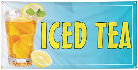 Vinil Afiş Çoklu Boyutları Buzlu Çay Açık Reklam Baskı Bir Restoran ve Gıda Açık Hava Endüstriyel Yard Işaretleri Mavi 4 Grommets