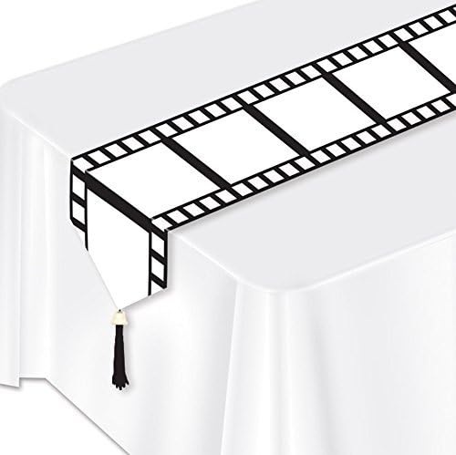 Beistle Baskılı Film Şeridi Masa Koşucusu, 11 x 6', Beyaz/Siyah