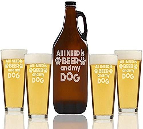 Chloe ve Madison Tek İhtiyacım Olan Bira ve Köpeğim Bira Amber Growler ve bira Bardağı, 5'li Set