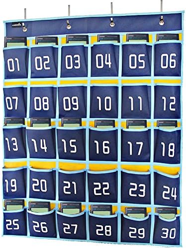MİSSLO Numaralı Sınıf Cep Grafik Cep Telefonları ve Hesap Makinesi Tutucu Asılı Duvar Kapı Organizatör (30 Cepler, Mavi Cepler)