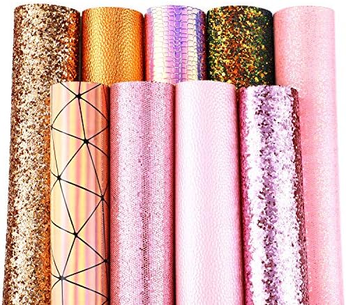 9 Adet Suni Deri Kumaş Levha Seti Tıknaz Glitter Suni Deri Levhalar Çeşitli Sequins Sentetik Deri Levhalar DIY El Sanatları