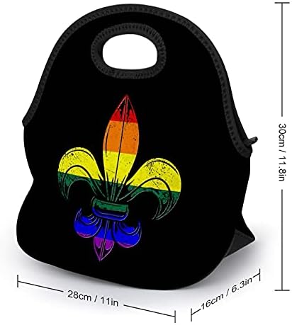 Vintage LGBT Gurur Bayrağı Fleur De Lis Kullanımlık Öğle Tote Çanta Taşınabilir Yalıtımlı Soğutucu Kutu Yemek Çantası fermuarlı