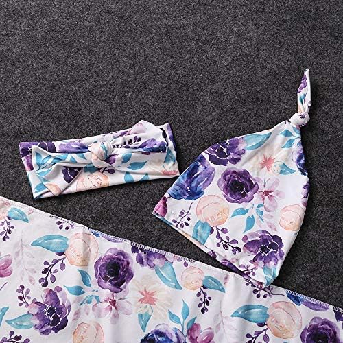 Yenidoğan Alma Battaniye Bandı Seti Çiçek Baskılı Bebek Kundak battaniyesi Yumuşak Uyku Wrap Battaniye 0-3 M (A-Mor)