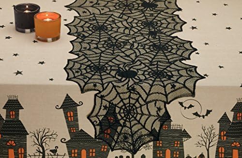 DII 18x72 Polyester Dantel Masa Koşucusu, Siyah Örümcek Ağı-Cadılar Bayramı, Akşam Yemeği Partileri ve Korkunç Film Geceleri