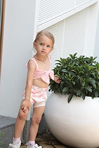 Toddler Kız Giysileri Nervürlü Yay Halter Kırpma Üst Sevimli Tankı Üstleri Gökkuşağı Bloomers Şort Bebek Kız Yaz Kıyafeti