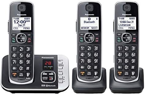 Panasonic KX-TGE663B Cep Telefonu ve Dijital Telesekreter Bağlantılı Telsiz Telefon, 3 Telefon - Siyah (Yenilenmiş)