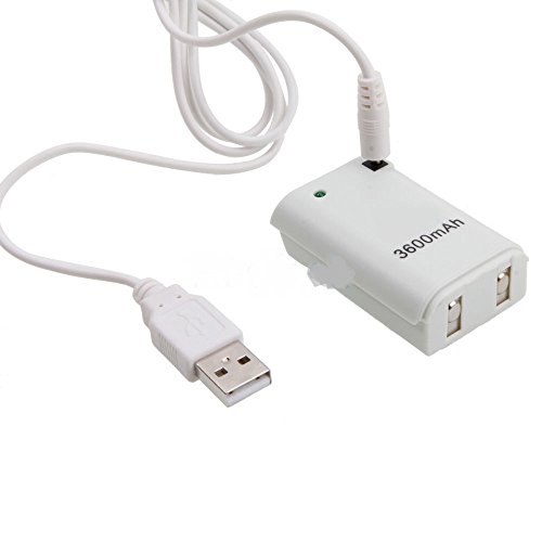 Simply Silver-XBOX 360 Beyaz için Yeni 3600mAh Denetleyici Pil Paketi + USB Şarj Kablosu