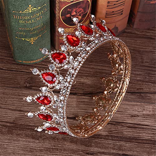 Düğün gelin kadın kristal dekor tam yuvarlak taç kafa bandı Hairband saç aksesuarları Tiara (Kırmızı)