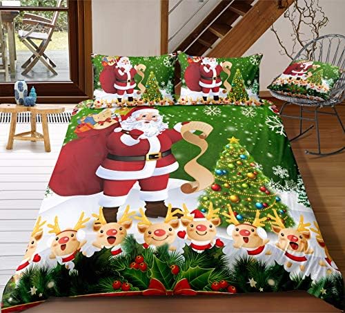 Suncloris, Merry Christmas Nevresim Seti, Çocuklar Yumuşak Hafif Karikatür Noel Baba Noel Ağacı ve Tatlı Şeker Yatak Takımları.
