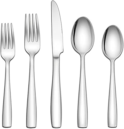 Herogo 18/10 Paslanmaz Çelik Gümüş Set, 60 Parça Fantezi Sofra Takımı çatal bıçak kaşık seti için 12, Modern Yemek Eşyaları