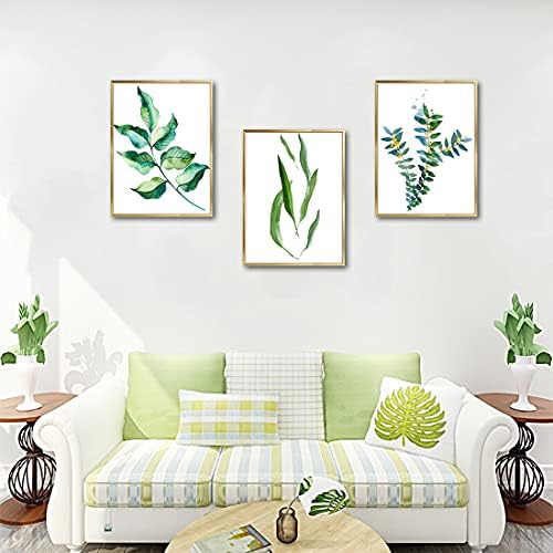Loomarte Bitki Duvar Sanatı Tuval Baskılar 3 Set Yeşil Duvar Dekor Suluboya Fotoğraf 12 x 16 Modern Minimalist Yeşil Yapraklar