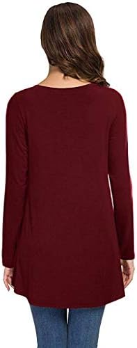 COOKİ kadın Gömlek Casual Uzun Kollu Katı Renk Gevşek Bluz Slim Fit Örme V Yaka Tunik Üstleri Moda Gömlek T-Shirt Şarap Kırmızı