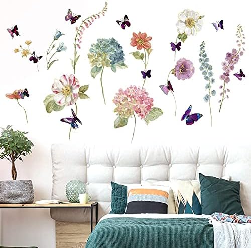 3D Kelebek Çiçekler Bahçe Duvar Çıkartması, kabuğu ve Sopa Çıkarılabilir Dekor Vinil duvar sanatı yapışkanı Duvar Kağıdı Duvar