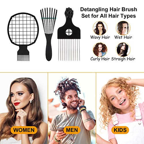 Kıvırcık Saçlar için 3 Paket Dolaşık Açıcı Fırça Seti, Dolaşık Açıcı Fırça ile Saç Fırçası Seti, Afro Büküm Saç Tarağı ve Islak