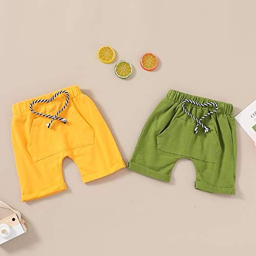 GENÇ yıldız Erkek Bebek Kız Şort Yaz Pamuk Düz Renk Kısa Pantolon ile Cep