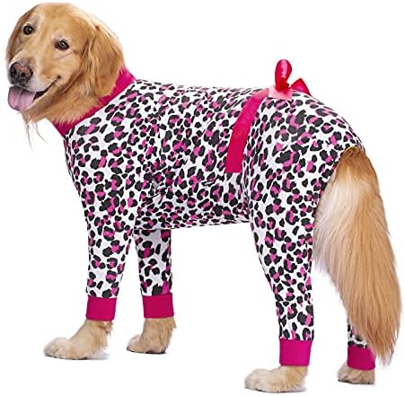 Miaododo Orta Büyük Köpek Elbiseler Pijama, Leopar Baskılar Şerit Hafif Kazak Köpek Onesie Gömlek, Tam Kapsama Köpek Pjs Köpek