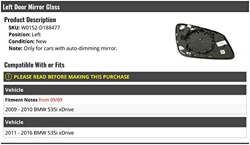 Sol Sürücü Yan Kapı Ayna Camı-09/2009 tarihinden itibaren 2009- BMW 535i xDrive (Otomatik Karartma Aynalı) ile uyumlu