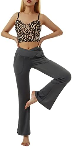Kadın Crossover Flare Yoga Pantolon Yüksek Belli Bootcut Tayt ıle Cepler Salonu Koşu egzersiz pantolonları Rahat Eşofman Altı