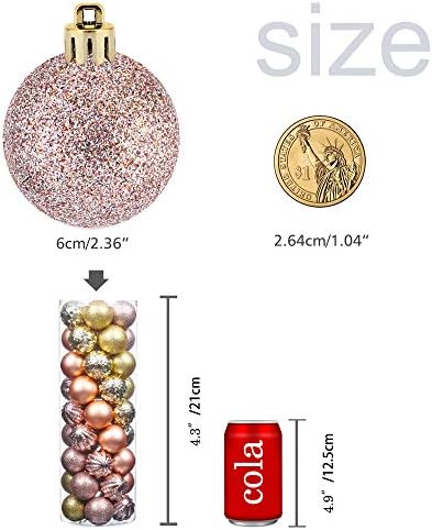 45 Pcs 6 cm / 2.36 Noel Topları, Glitter Noel Ağacı Süsler Asılı Noel ev dekorasyonu için Ev Ev Bar Parti (Rosegold / Altın)