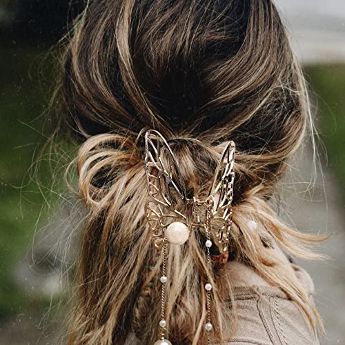 Kelebek Saç Klipler, 2 Parça İnci Püskül Metal Kelebek Saç Pençe Kaymaz Metal Altın, kadın Saç Şekillendirici Moda Kuaförlük