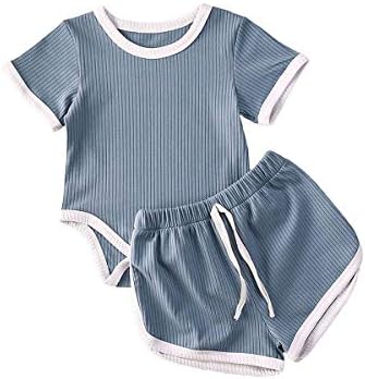 Yenidoğan Bebek Kız Katı Giyim Fırfır Kısa Kollu T-Shirt Tops Elastik Bel Şort Pijama Gecelik 2 Adet Kıyafet Seti