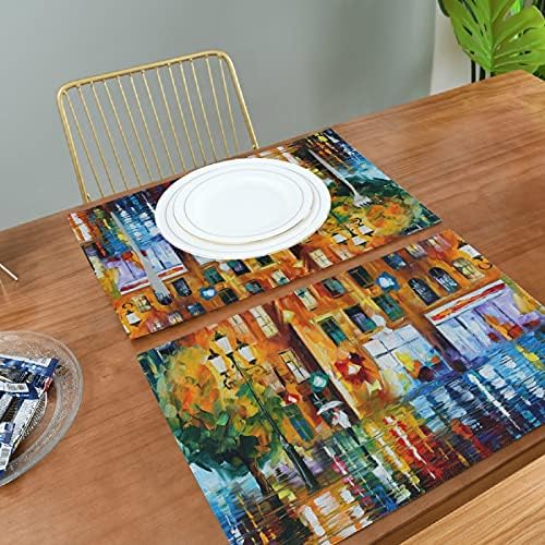 YUEND Placemats ısıya dayanıklı dayanıklı Masa paspaslar Kaymaz Mutfak ev yemek masası için 1 ADET, gece Şemsiye sokak Renkli