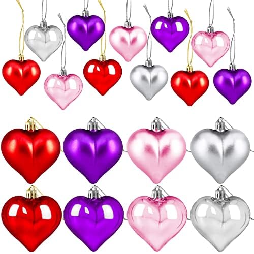 TURNMEON 24 Pcs sevgililer Günü Kalpler Şekilli Süsler, 2 Yüzeyler Sevgililer Kalp Süslemeleri Baubles Romantik Sevgililer