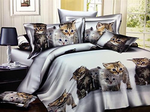 Longji Çocuk 3D Kediler Desen (Resim Gibi Çoklu Tekrarlama Desenleri vardır) Yatak Takımları Yatak Seti Nevresim Çarşaf Yastık