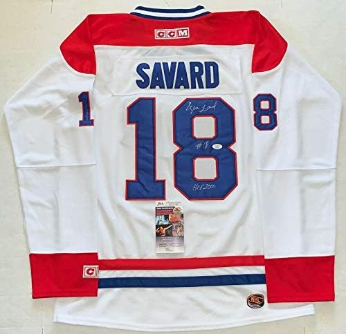 Denis Savard imzalı Beyaz Montreal Canadiens forması imzalı Habs HOF JSA İmzalı NHL Formaları