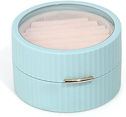Yuvarlak Şekil Mini Kadife Mücevher Kutusu Tatlı Basit Düz Renk Yuvarlak Şekil Çift Katmanlı Küpe saklama kutusu (Mavi)