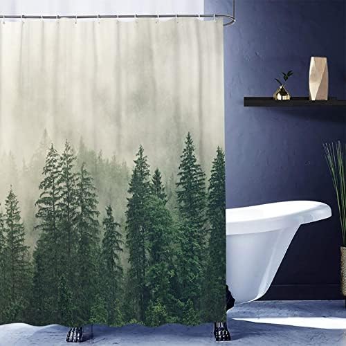 Orman Duş Perdesi Doğa Çam Ağacı Kış Dağ Misty Woodland banyo perdesi seti Banyo Açık Küvet Aksesuarları sanat dekoru Kanca,