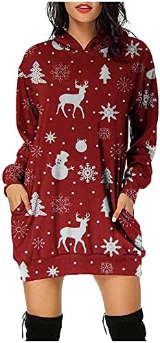 Noel Seksi Çanta Kalça Kazak Elbise Kadınlar Bayanlar ıçin Gevşek Uzun Kollu Cepler Kapüşonlu Gömlek Artı Boyutu Güz Bluzlar