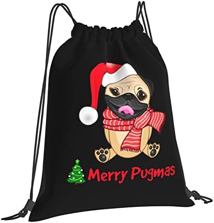 İpli sırt çantası Merry Pugmas Noel Pug dize çanta Sackpack spor salonu alışveriş spor Yoga için