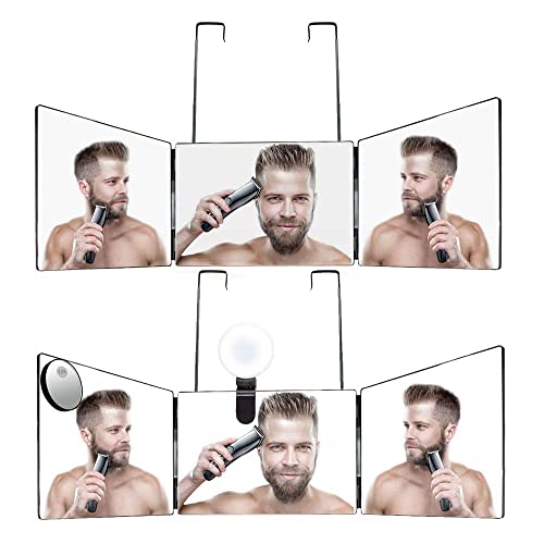 Tımar DIY saç Kesimi Aracı İle bir led ışık 10 X büyüteç 3 Yollu Ayna 3 Yollu Üç Katlı ayna Üç Katlı Ayna İçin Öz Saç Kesme