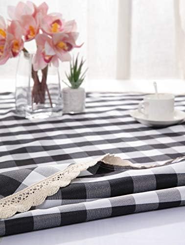 Nobildonna 70 İnç Şemsiye Damalı Masa Örtüsü, Siyah & Beyaz Checker, Yuvarlak Dantel Polyester Masa Örtüsü