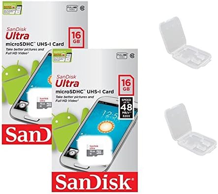 2 PAKETİ - SanDisk Ultra 16 GB microSDHC Bellek Flash Kart UHS-I Sınıf 10 Mikro SD SDHC Okuma Hızı kadar 48 MB / s 320X SDSQUNB-016G-GN3MNA