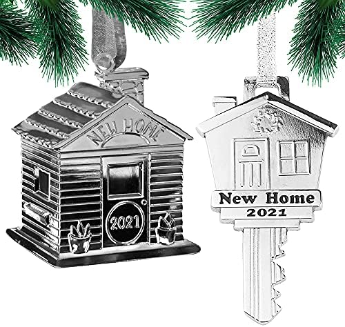 Yeni Ev Süsü 2021-Yeni Ev Dekorasyonu ve Anahtar Şeklinde Asılı Süslemeli İlk Ev Noel Süs Seti-Gümüş Kurdele ve Örgü Çanta