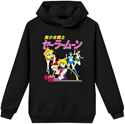 HEQU Çocuklar japon animesi Sailor Moon Hoodies Sevimli Baskı Sailor Moon Kazak Çocuk Luna Desen Kazak